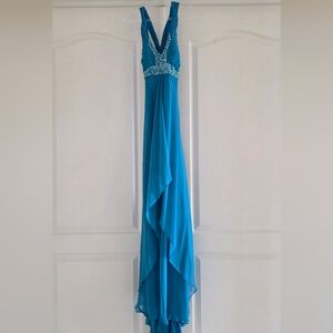 Elegant Blue Gown with Beaded Details